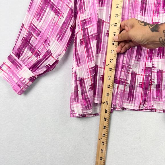 NEW Soft Surroundings M Absent Magenta Pink Metallic Sheer Button Porta Shirt - Picture 13 of 13